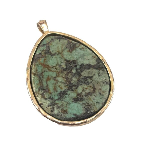 African Turquoise Tear Drop Natural Stone Pendant with Rhinestone Accents 2 inch - Picture 5 of 6